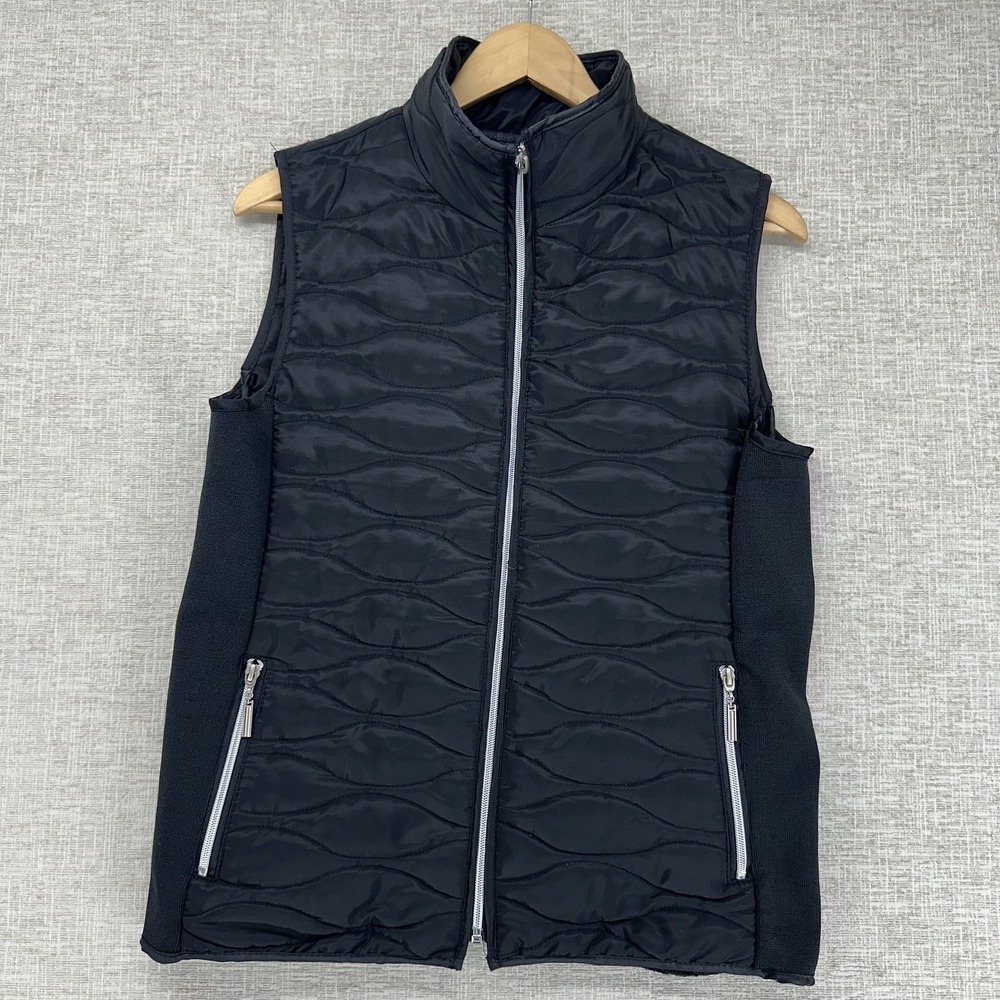 Thomas & Olivia Vest Womens Medium Black Quilted Puffer Full Zip Stretch Outdoor